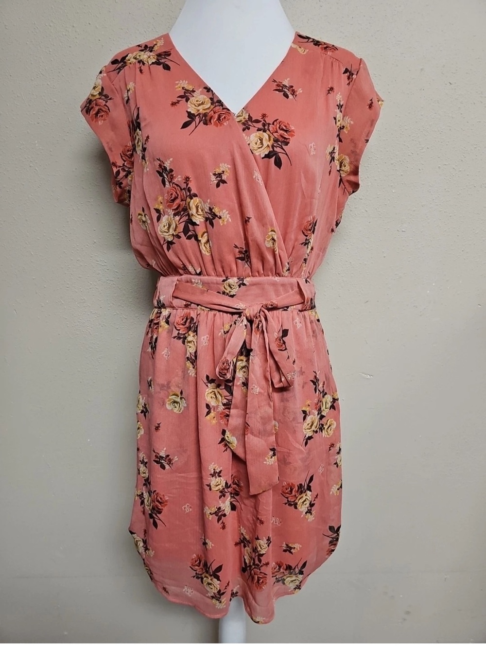 DR2 DANIEL RAINN Women's Dress A-Line Short Sleeve V-Neck Floral Print.Size M